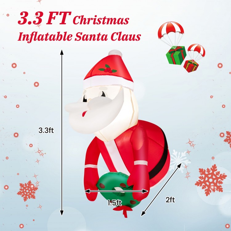 3.3 FT lighted inflatable Santa Claus with wreath, perfect for indoor and outdoor Christmas decoration.