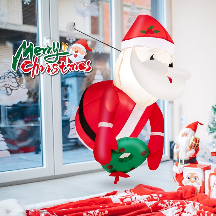 3.3 feet lighted inflatable Santa Claus with wreath, showcasing bright LED lights, ideal for festive window displays.