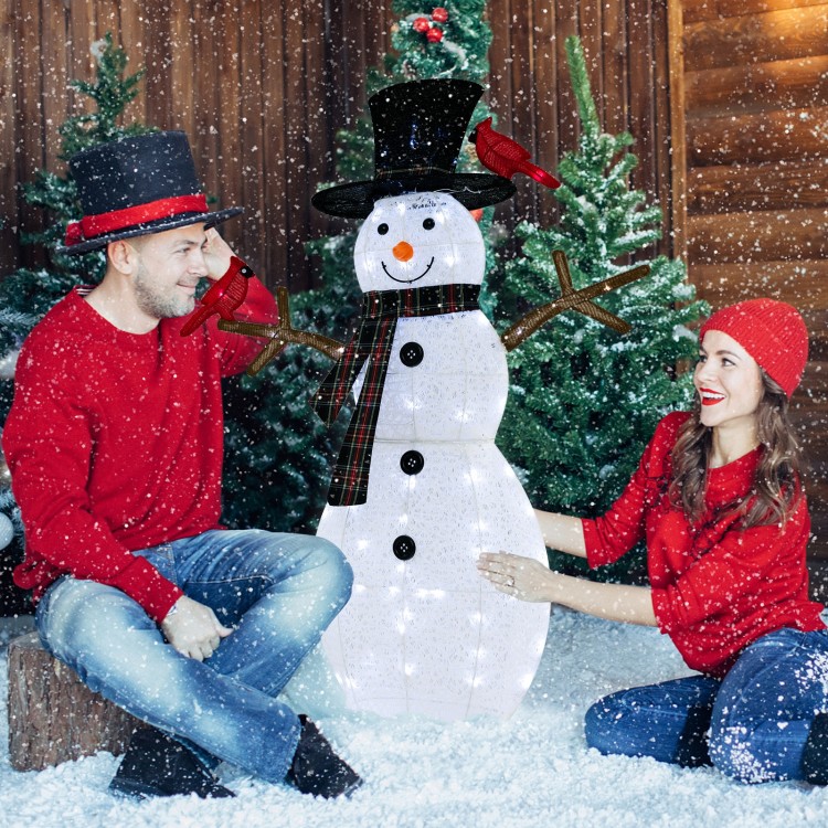 Lighted 4.2 feet snowman decoration with redbirds, featuring 70 LED lights for festive indoor or outdoor display.