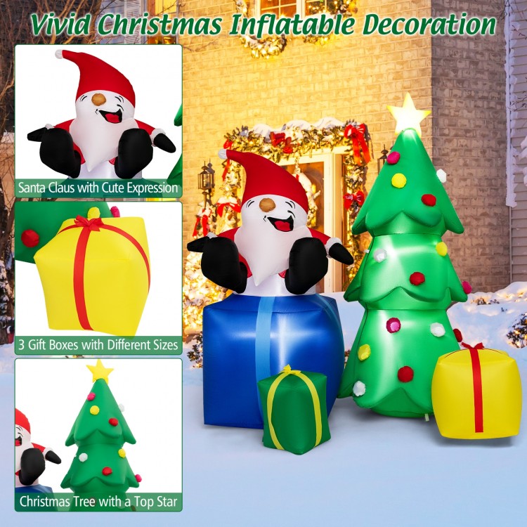 7-foot inflatable Santa Claus with Christmas tree and gift boxes, perfect for festive outdoor holiday decorations.