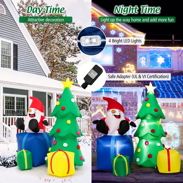 7-foot lighted Santa Claus and Christmas tree inflatables with gift boxes, perfect for festive outdoor decoration.