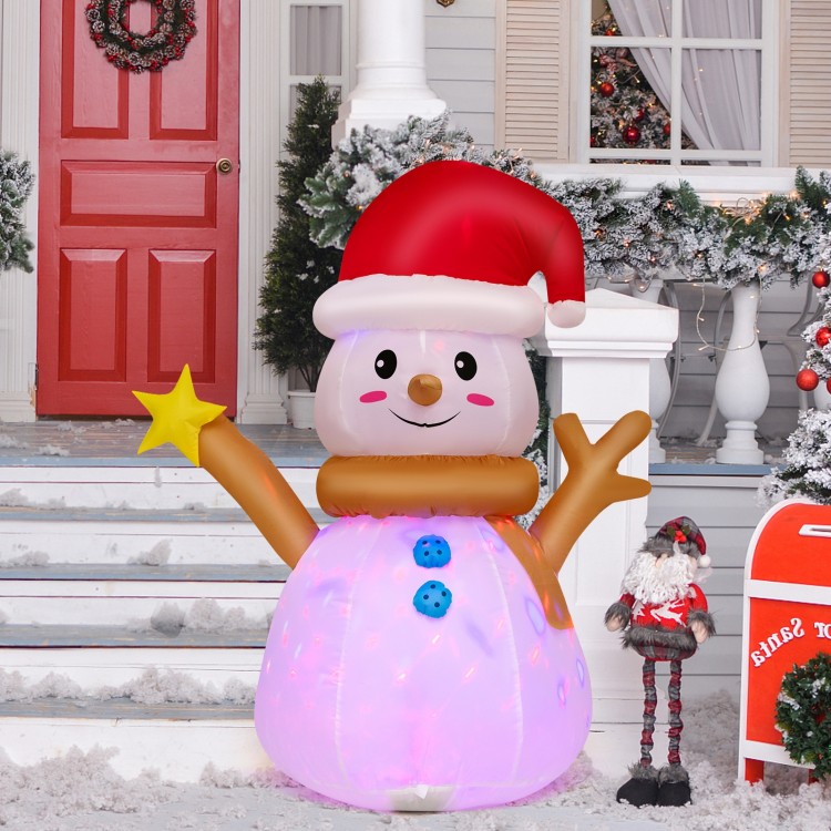 Inflatable 4-foot Christmas snowman with colorful LED lights, perfect for outdoor holiday decoration.