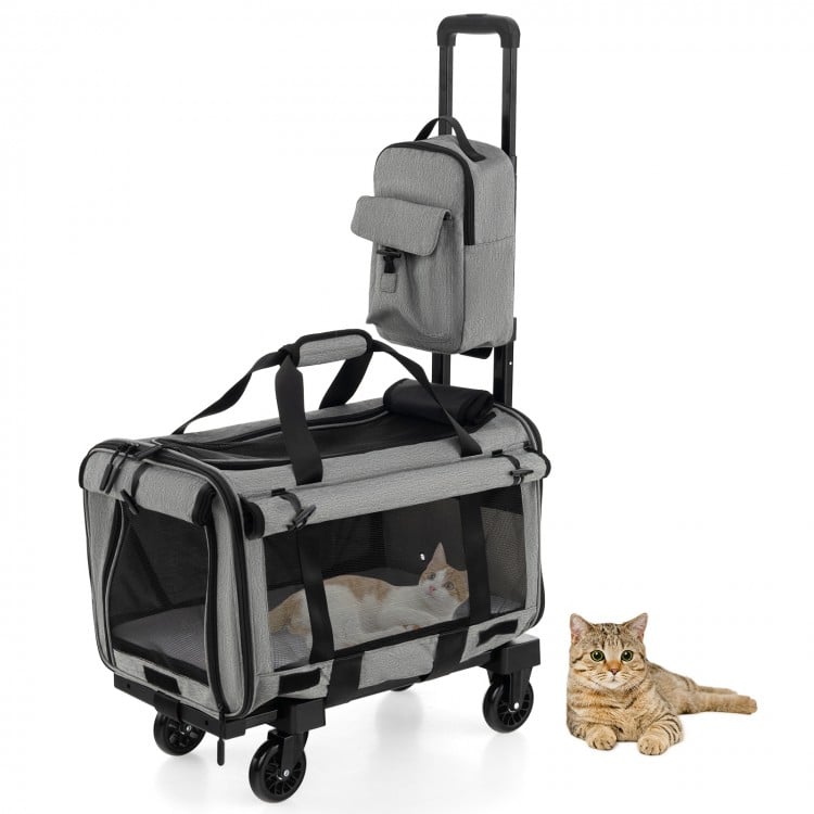 Rolling Cat Carrier with Dual-use Pads and Litter Bag - Gallery View 1 of 10