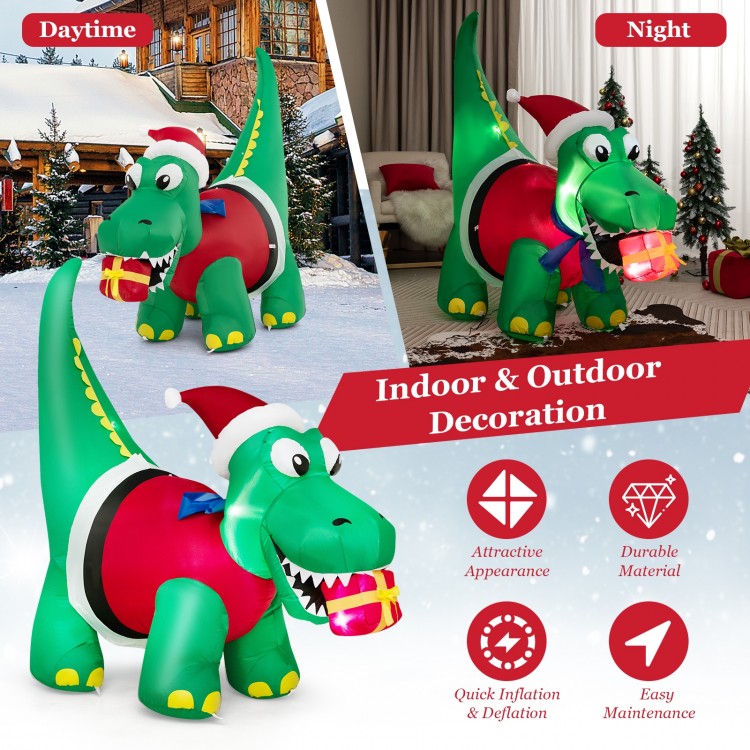 Inflatable dinosaur Christmas decoration with LED lights, perfect for indoor and outdoor festive displays.