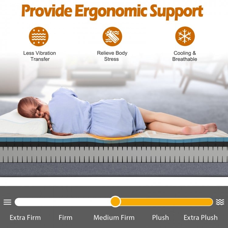 Twin size memory foam mattress with jacquard cover, featuring cooling gel and ergonomic support for adjustable bed.
