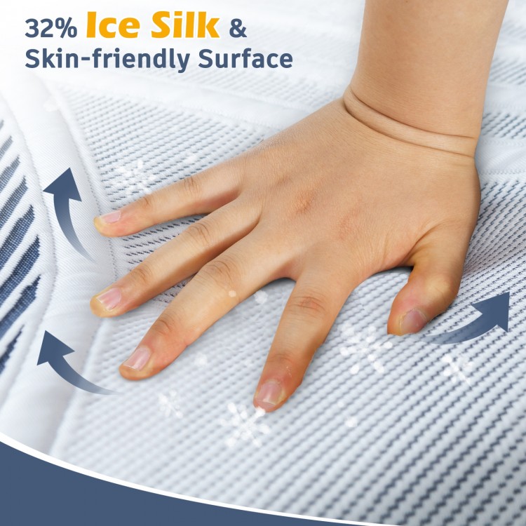 Cooling surface of the 8-inch Twin XL memory foam mattress with 32% ice silk cover for breathability and comfort.