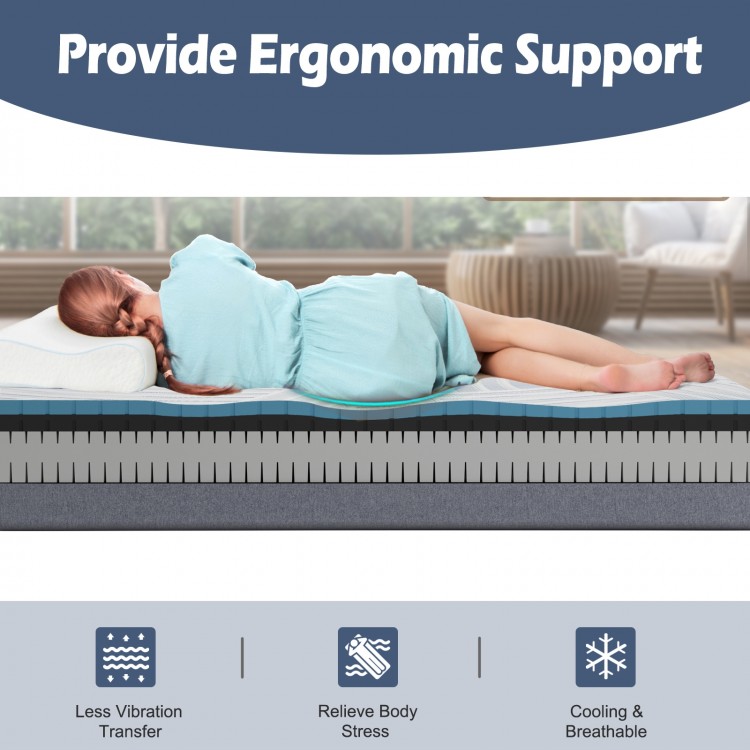 Twin XL cooling adjustable bed memory foam mattress with breathable ice silk cover for ergonomic support and pressure.