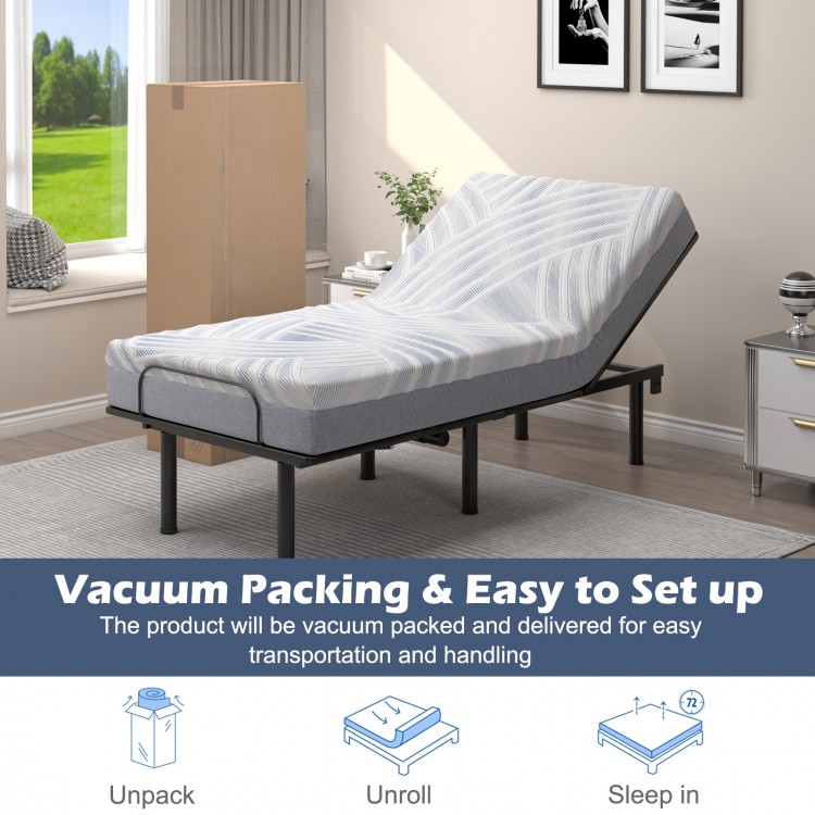 Top view of the 8-inch Twin XL cooling adjustable bed memory foam mattress, highlighting its breathable ice silk cover.