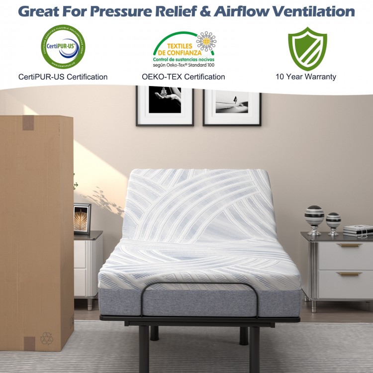 Twin XL cooling adjustable bed memory foam mattress with ice silk cover and airflow ventilation for pressure relief.