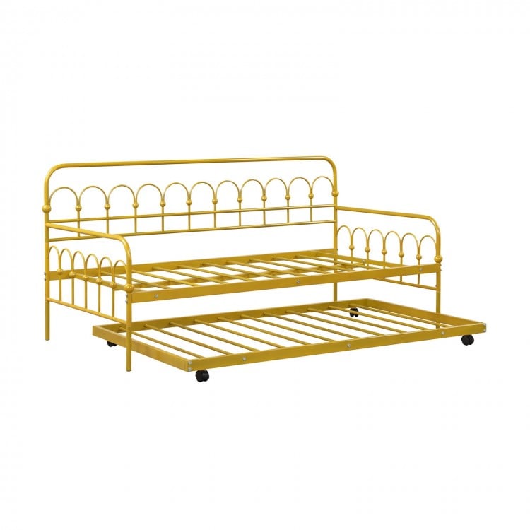 Twin Size Golden Metal Daybed with Trundle and Lockable Wheels - Gallery View 1 of 11