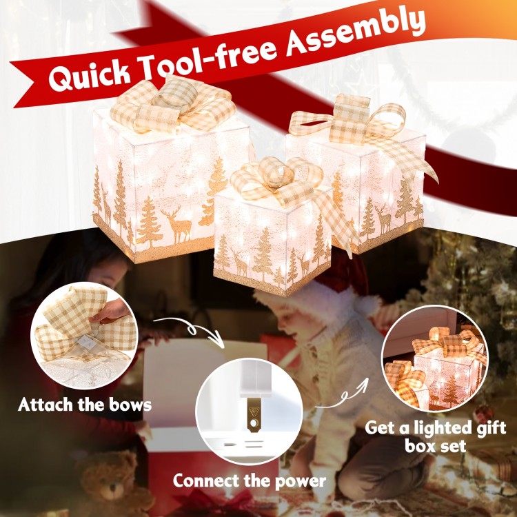 Lighted Christmas gift box with sparkling fabric and a decorative bow, perfect for adding festive charm to holiday.