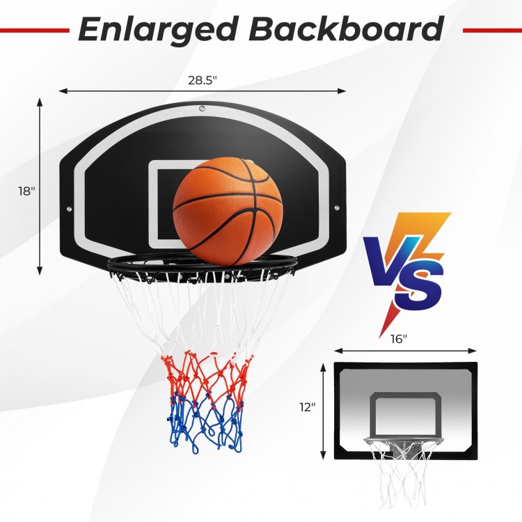Wall-mounted basketball set with enlarged shatterproof backboard, solid metal rim, and tear-proof net for.