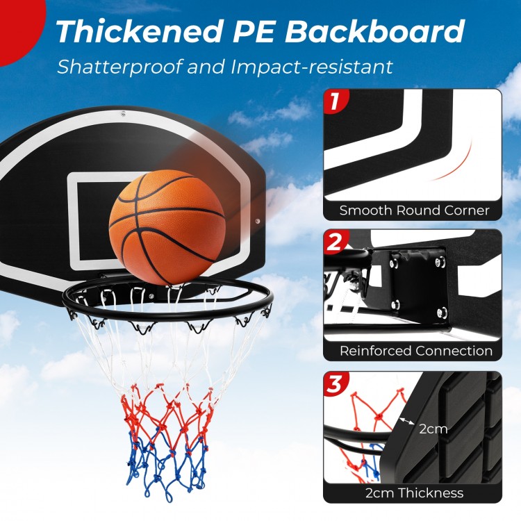 Wall-mounted basketball set with thickened PE backboard, solid metal rim, and tear-proof net for indoor and outdoor.