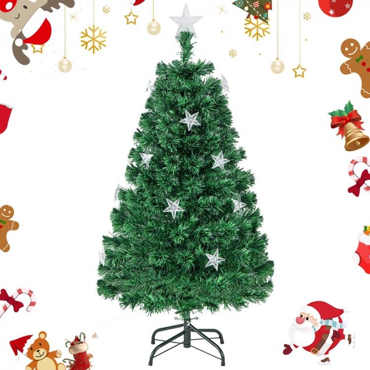 4 ft prelit fiber optic Christmas tree with warm white lights, showcasing 280 flame-retardant PVC branch tips for.