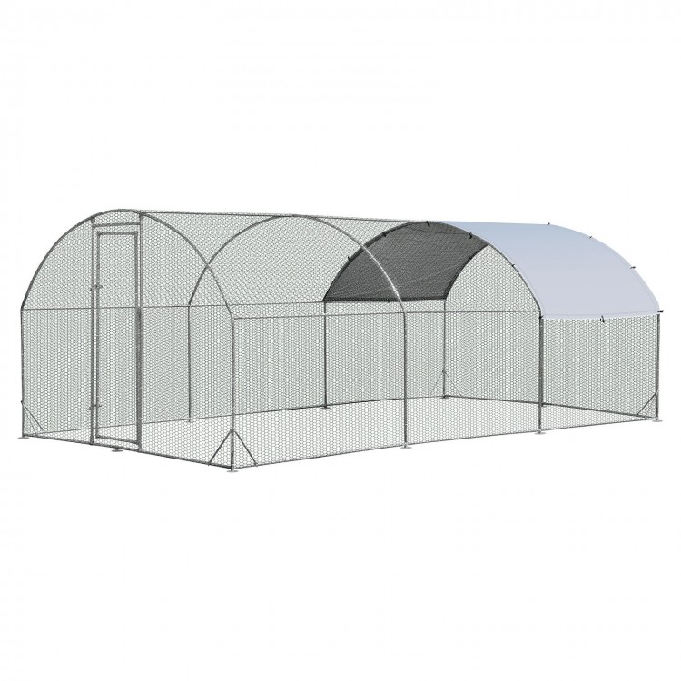 Dome-shaped large metal chicken coop with sturdy galvanized steel mesh for ventilation and outdoor animal protection.