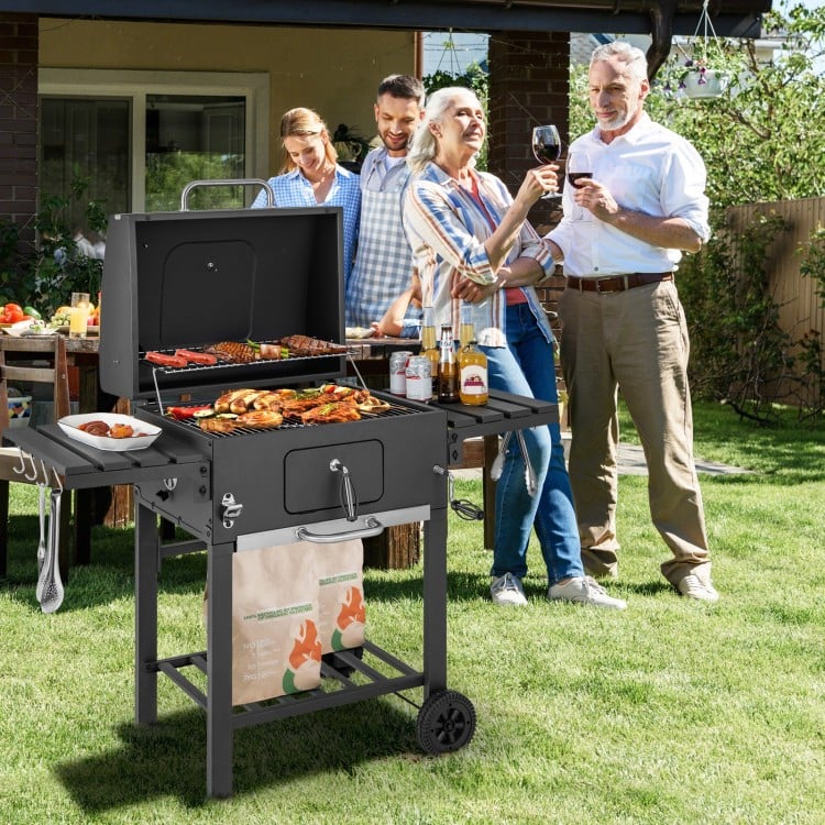 Outdoor BBQ Charcoal Grill with 2 Foldable Side Table and Wheels - Gallery View 1 of 10