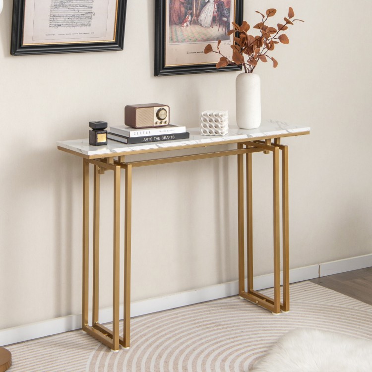 Console table with a 43.5" wide marble top and golden metal frame, perfect for entryways or as a sofa side table.