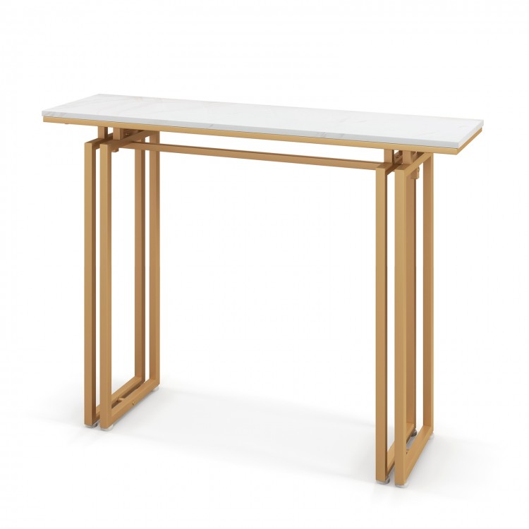 43.5-inch console table with a golden heavy-duty metal frame and waterproof tabletop, ideal for entryways or as a bar.