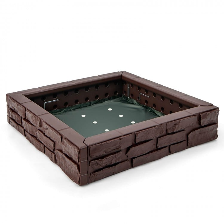 Brown 2-in-1 HDPE kids sandbox with cover and bottom liner, designed for outdoor play and creativity for 1-4 children.