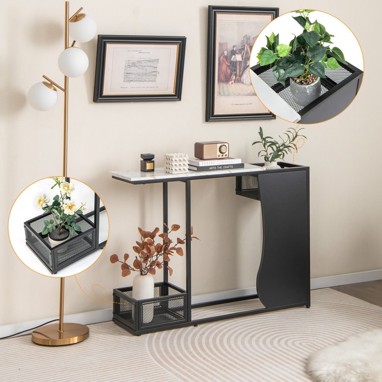 43.5-inch console table with faux marble top and two plant positions, perfect for entryways or as a stylish side table.