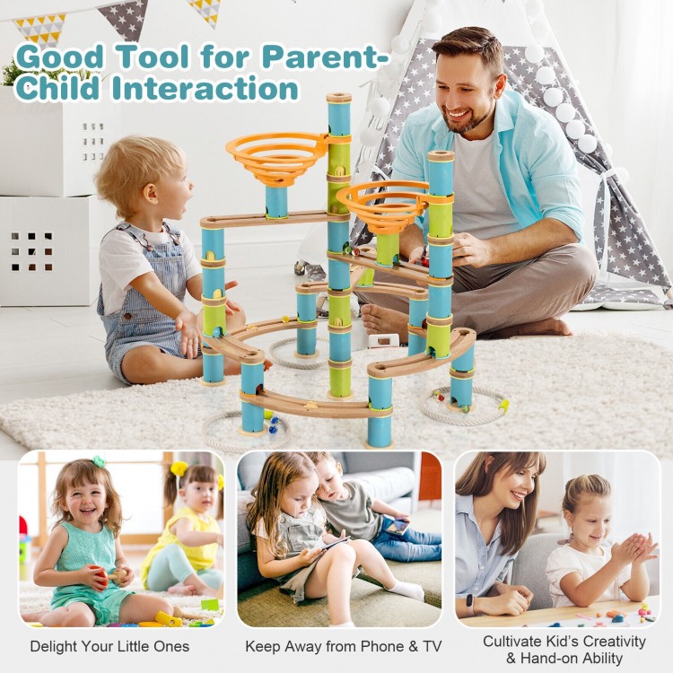 Bamboo marble run educational toy set with 162 pieces, promoting creativity and parent-child interaction for kids over.