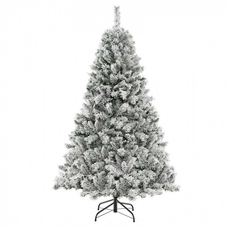 6-foot artificial Christmas tree with white flocking, 644 branch tips, and a sturdy metal stand for festive decor.