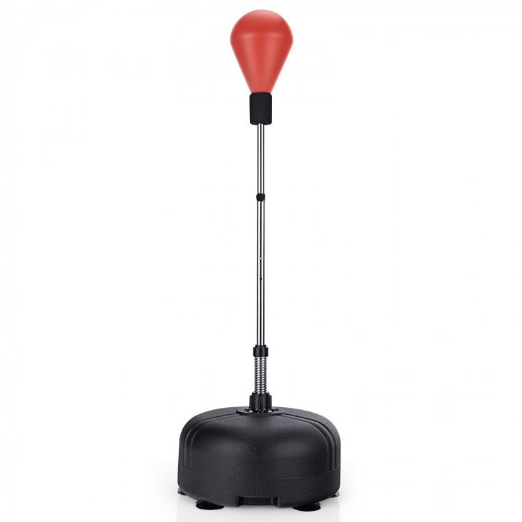 Adjustable freestanding punching bag in red with durable PU ball, height adjustment, and stable base for fitness.