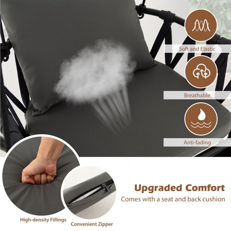 Close-up of the gray cushion of the Hanging Swing Chair, featuring high-density fillings and a convenient zipper for.