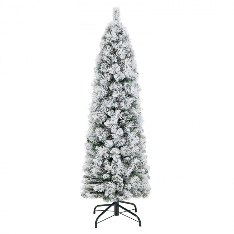 4.5/6/7 Feet Christmas Tree with 258 Branch Tips and 100 Incandescent Lights-Flocked and Slim - Gallery View 1 of 10