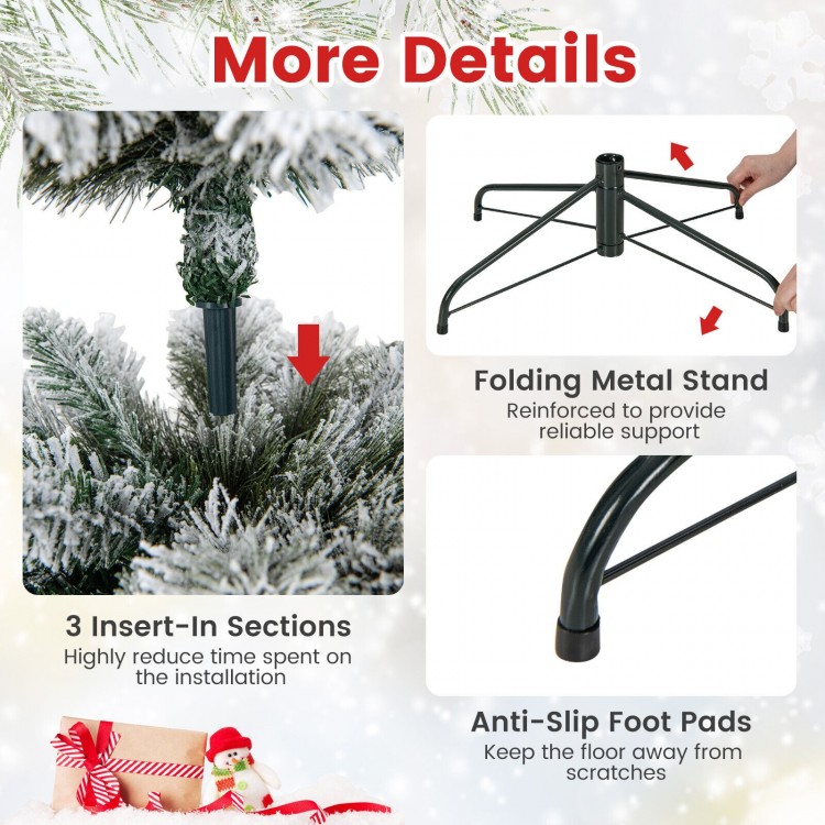 Folding metal stand with anti-slip foot pads for the 6-foot flocked Christmas tree, ensuring stability and floor.
