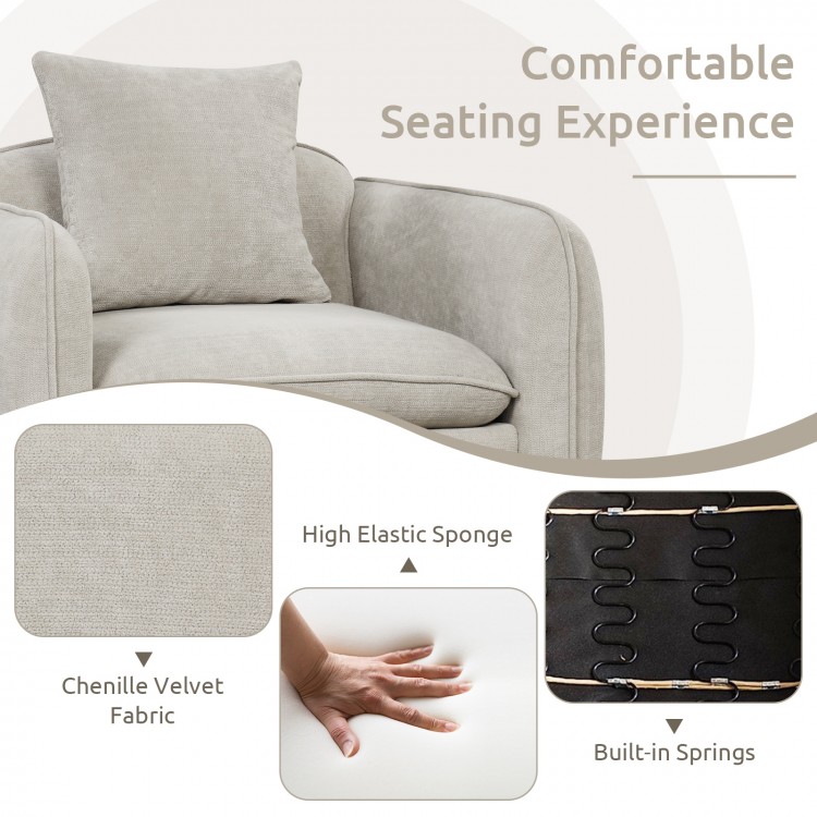 Chenille velvet accent chair in white with ergonomic backrest, soft cushion, and side storage pockets for versatile use.