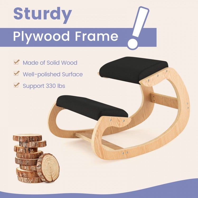 Wooden rocking chair with padded seat cushion and knee support, made of solid wood, supports 330 lbs for comfortable.