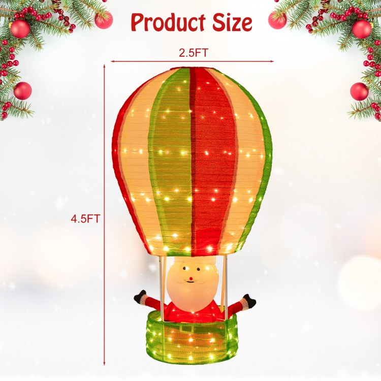 4.5 feet Christmas Santa Claus in a colorful hot air balloon with warm lights, perfect for festive outdoor decoration.