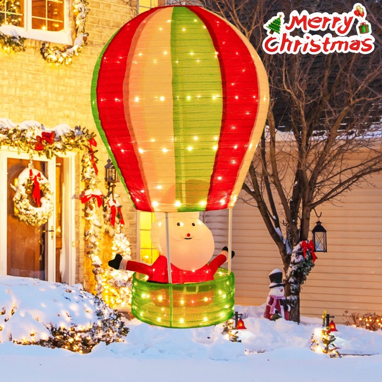 4.5-foot lighted Santa Claus in a hot air balloon, perfect for festive outdoor Christmas decorations in your yard.
