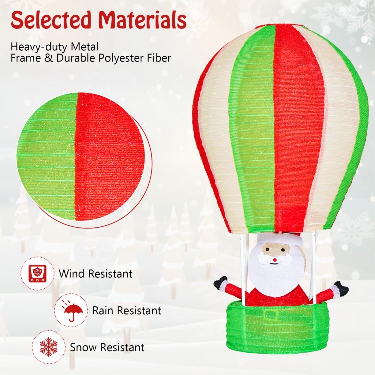 4.5 feet lighted Christmas decoration featuring Santa Claus in a red and green hot air balloon for festive outdoor.