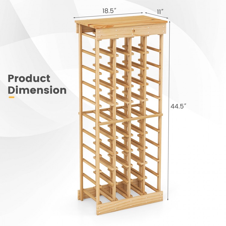 40 bottles modular wine rack made of durable pine wood, featuring 10 tiers and compact top for versatile storage.