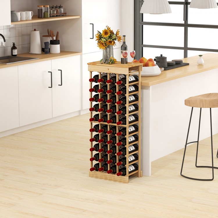 40-bottle modular wine rack made of durable pine wood, featuring 10 tiers for storage, ideal for kitchen or pantry use.