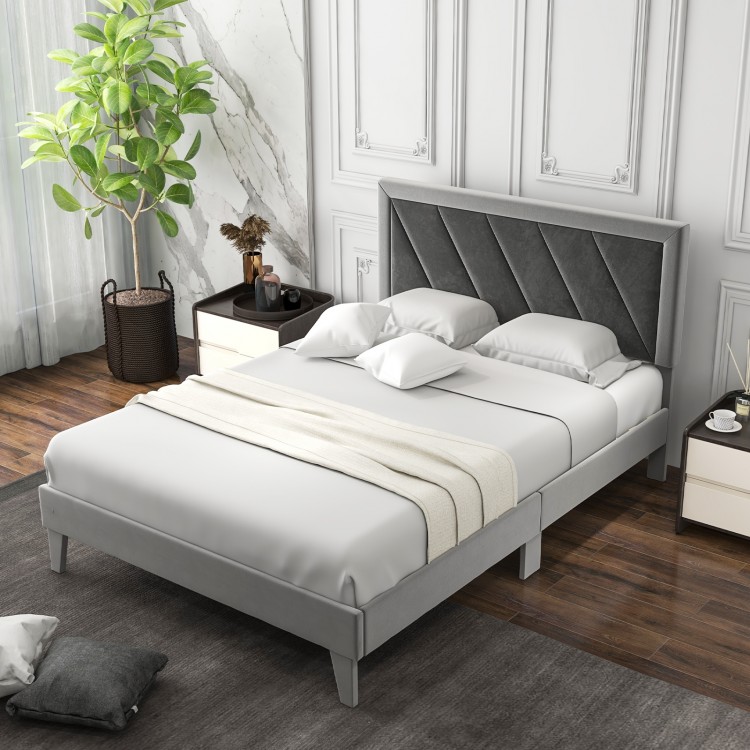 Twin/Full/Queen platform bed showcasing the plush velvet headboard and sleek design, perfect for a stylish bedroom.
