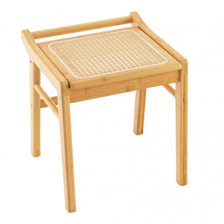 Bamboo Vanity Stool with Rattan Top and Reinforcement Bar - Gallery View 1 of 3