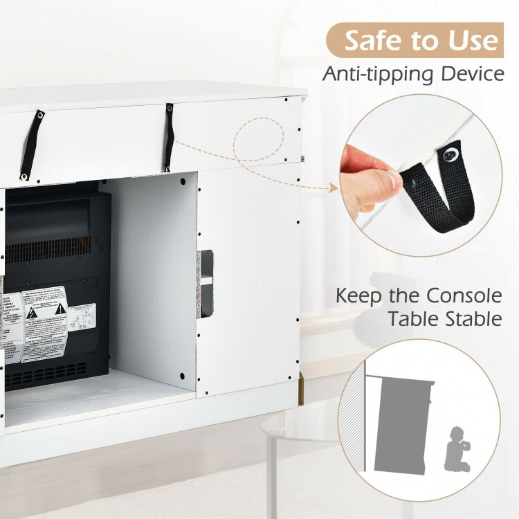 Anti-tipping device on the 48-inch electric fireplace TV stand, ensuring stability and safety for TVs up to 50 inches.