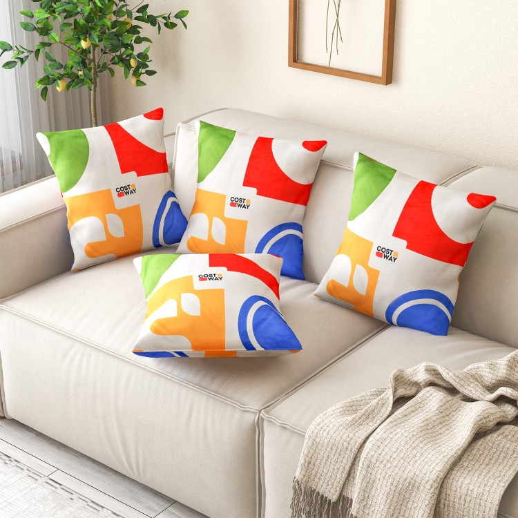Colorful 18 x 18 inch square throw pillows with removable velvet cases, perfect for couch or bed comfort and decor.