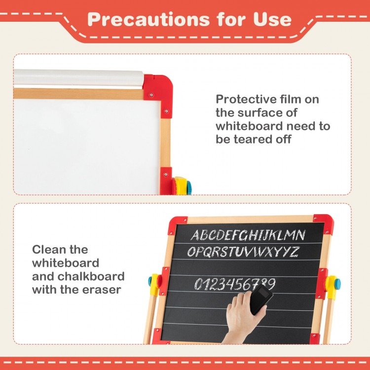 3-in-1 wooden art easel for kids featuring a double-sided drawing board and paper roll for creative activities.