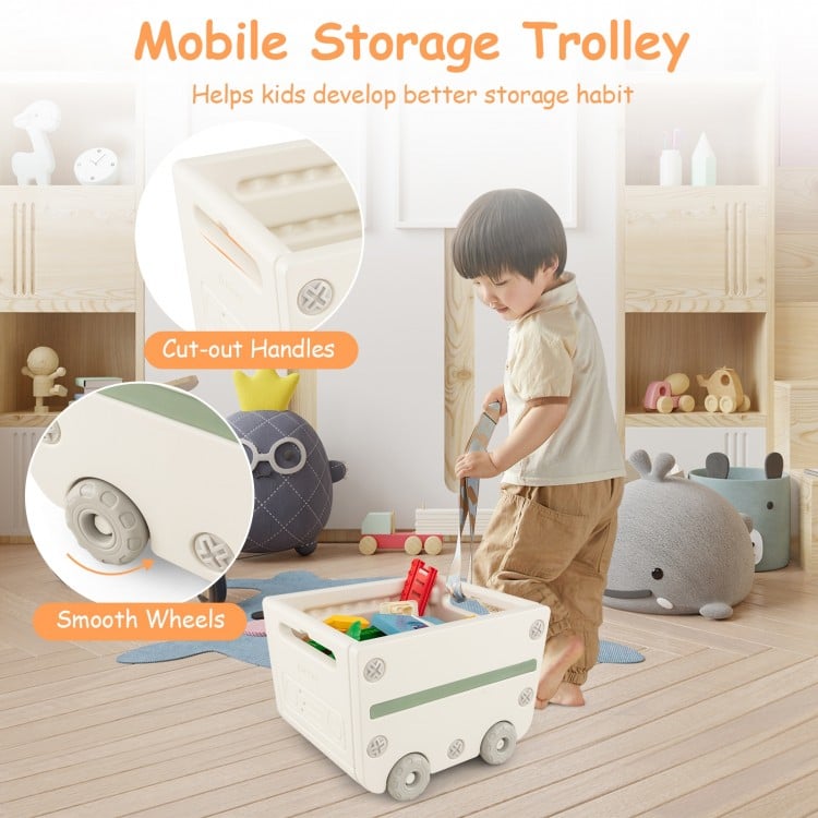 Mobile storage trolley in gray with smooth wheels and cut-out handles, ideal for organizing kids' toys and books.