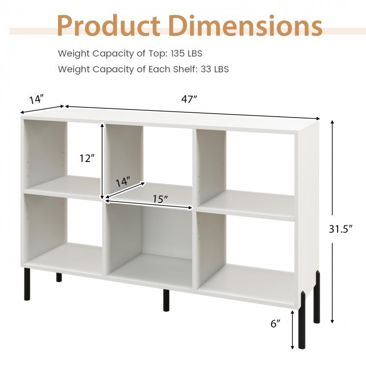 Open-back bookshelf with drawer in white, featuring 7 shelves and dimensions of 47" x 31.5" x 6" for versatile storage.