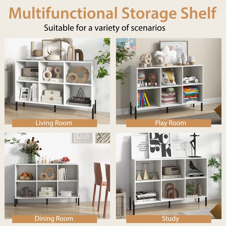 Open-back bookshelf with drawer in white, featuring 7 tiers for ample storage, suitable for study, living room, or.