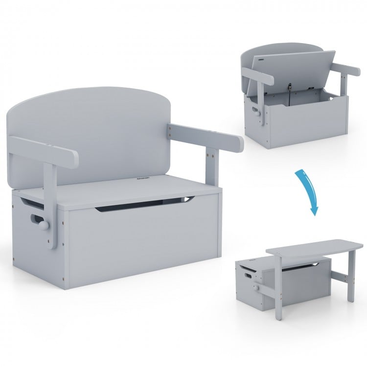 Kids convertible storage bench in gray, featuring ample storage, ergonomic design, and safety features for versatile.
