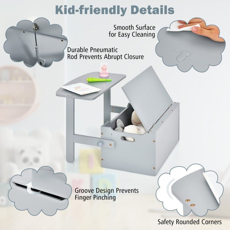 Gray 3-in-1 kids convertible storage bench with safety rounded corners and smooth surface for easy cleaning and storage.