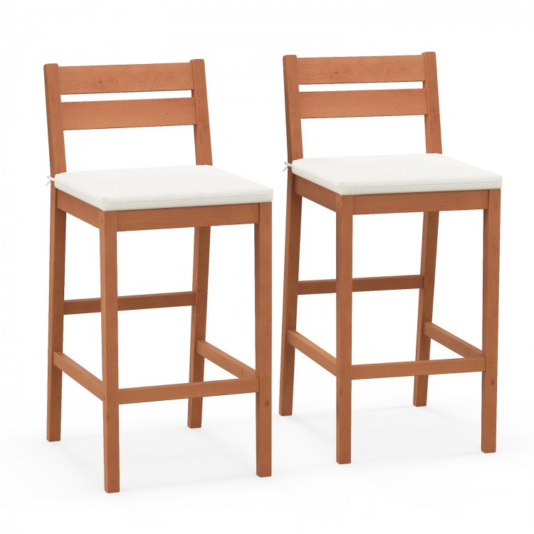 Set of 2 Outdoor Wood Barstools with Soft Seat Cushion - Gallery View 1 of 10