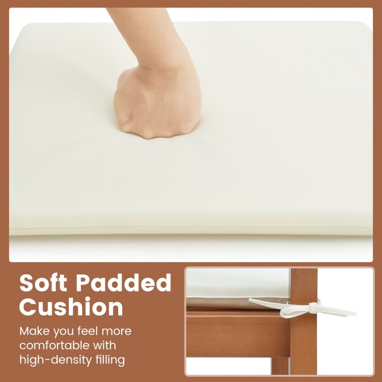 Soft padded cushion of outdoor wood barstool set, featuring high-density filling for added comfort and support.
