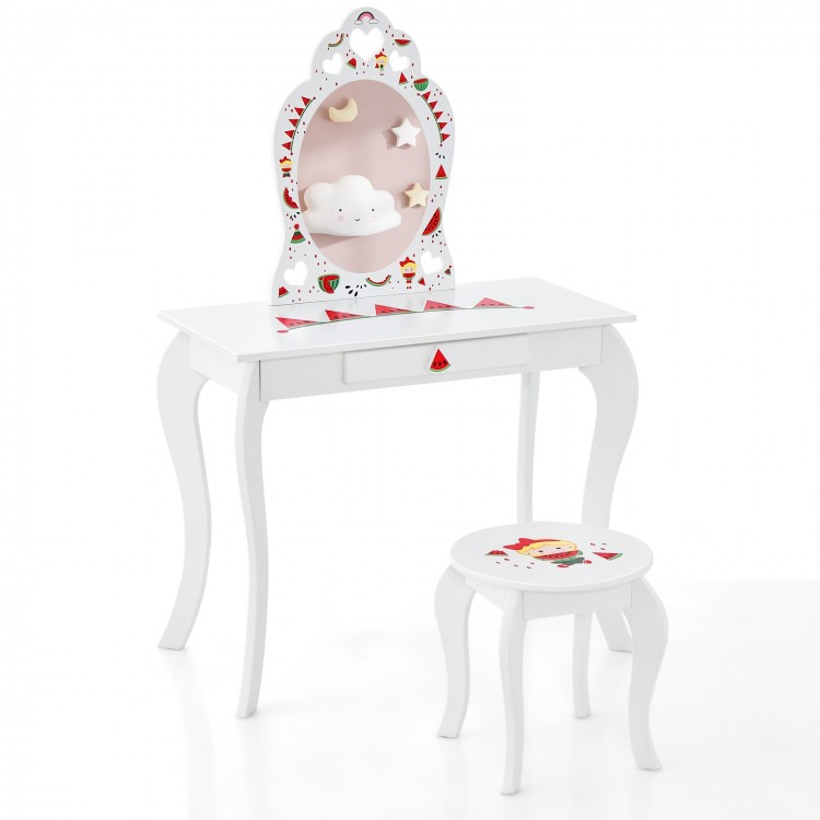 2-in-1 Kids Pretend Makeup Vanity Set with Removable Mirror and Storage Drawer - Gallery View 1 of 10